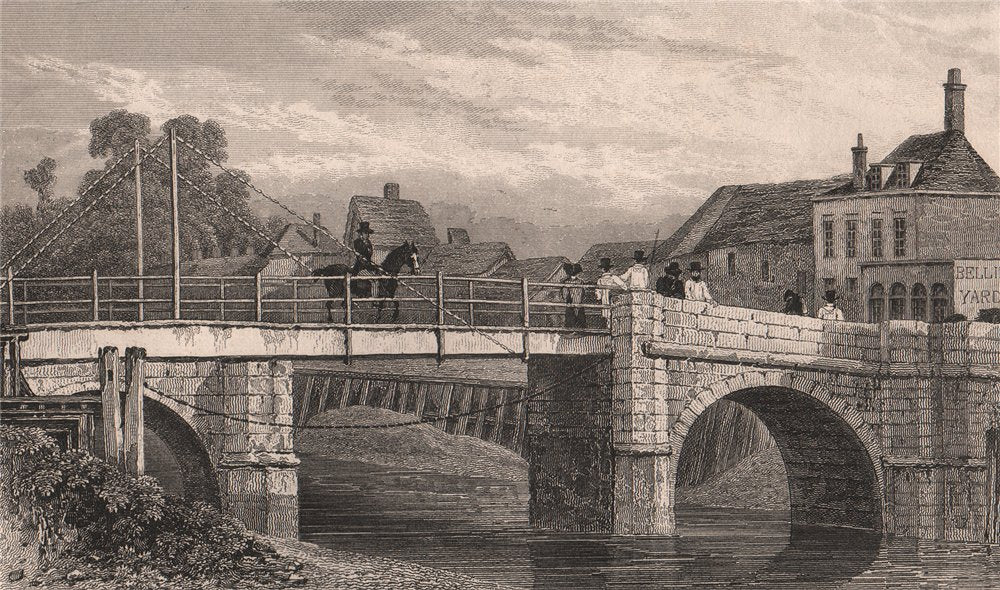 The drawbridge at Sandwich. Kent. SHEPHERD 1829 old antique print picture